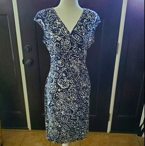 Chaps Navy Blue & White Floral Wrap Dress